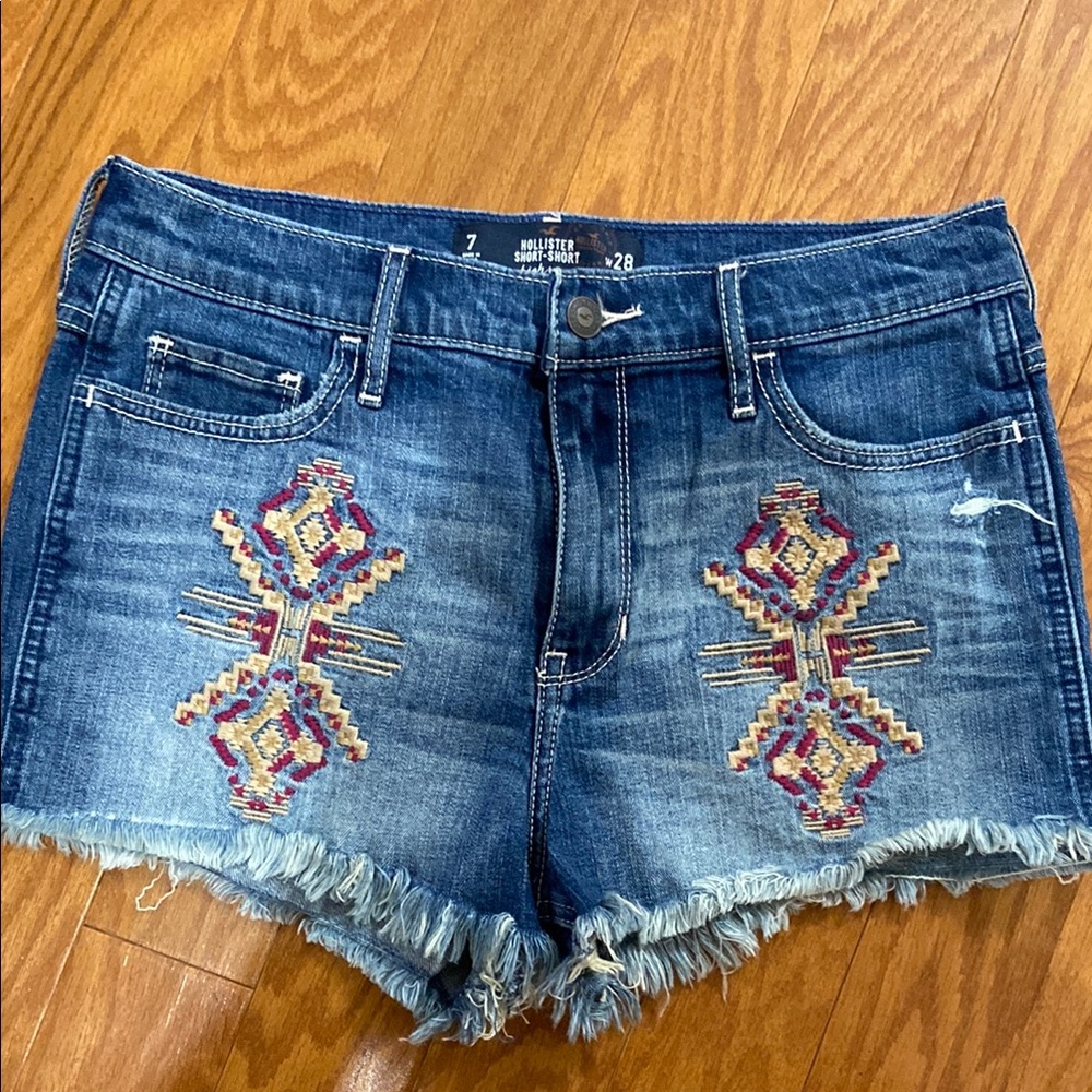 Hollister Blue Jean Shorts with Distressed Hem